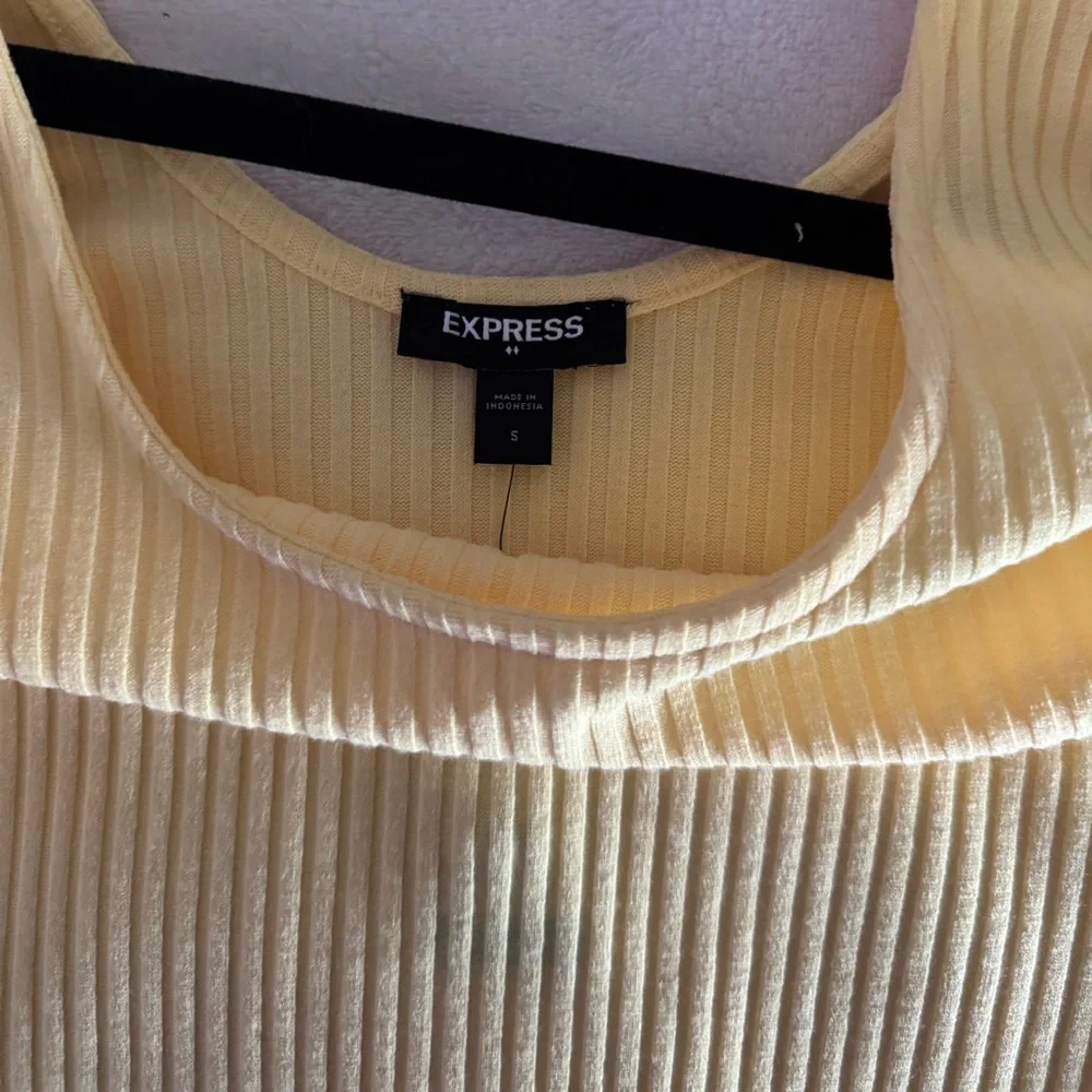 Express women’s Ribbed Short-Sleeve One-Piece Bodysuit in Yellow - Picture 2 of 4